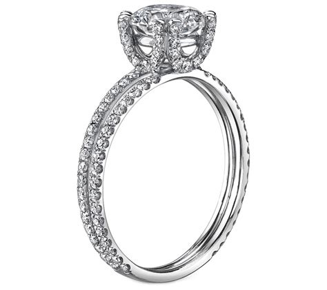 Engagement Ring Double Band U Shape Pave Prongs Diamond Engagement