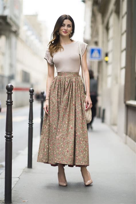 a billowy long skirt looked sleek when styled with a tight and street