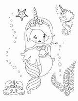 Mermaid Coloring Printable Unicorn Pages Kids Activity Prep sketch template