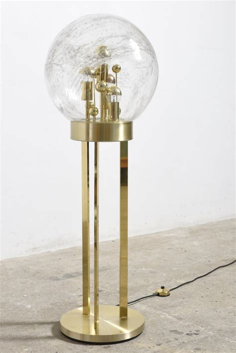 Set Of Doria Brass And Glass Globe Floor Lamps 1970s 77588