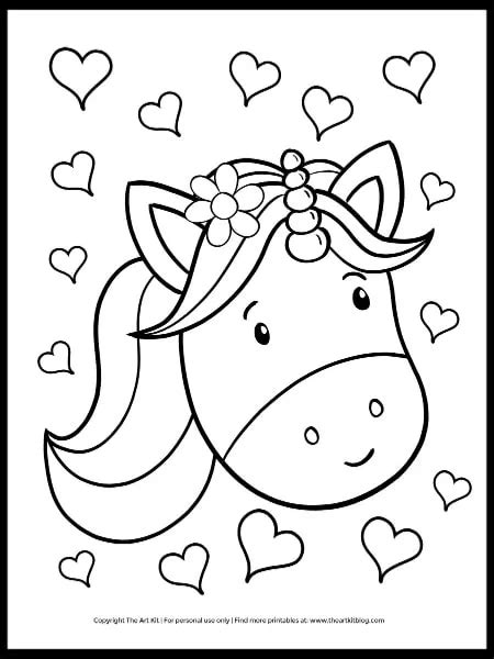 hearts  unicorn coloring page  art kit