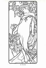 Pages Coloring Mucha Alphonse Deco Nouveau Illustration Visit Adult Print Read Tattoo sketch template