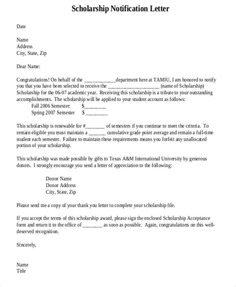 sample scholarship award letter  student