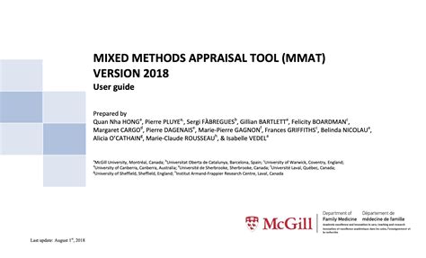 mixed methods appraisal tool mmat version  user guide resource
