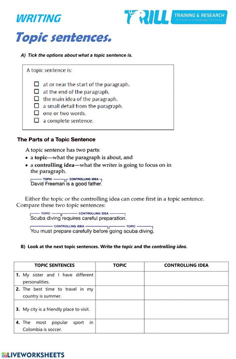 topic sentences interactive worksheet