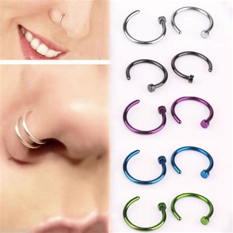 2 pcs set different colors nose hoop nose rings stainless steel body