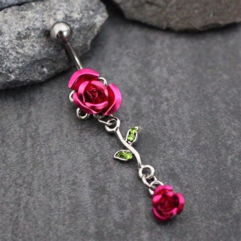 pink rose belly button piercing navel jewelry 14 gauge