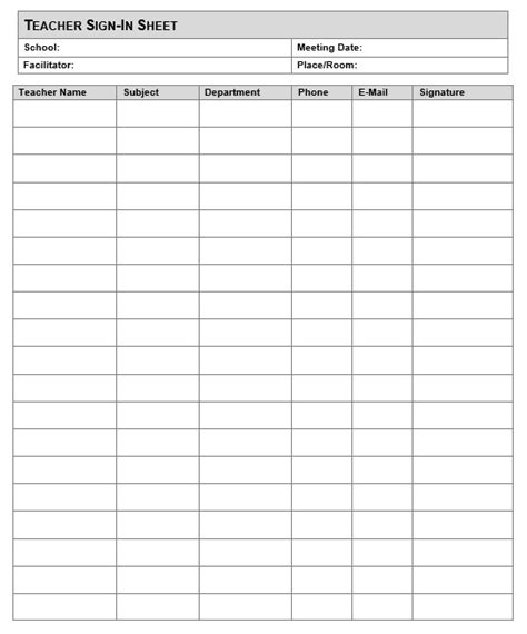 work  printable teacher record sheet