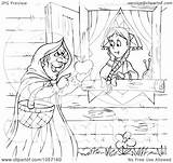 Coloring Witch Outline Apple Handing Illustration Girl Poisoned Royalty Clip Bannykh Alex Regarding Notes sketch template