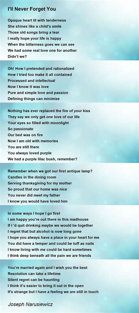 i ll never forget you i ll never forget you poem by joseph narusiewicz