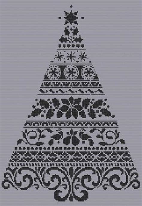 monochrome christmas tree cross stitch  chart pattern etsy
