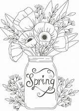 Coloring Pages Spring Sheets Jar Mason Adult Floral Flower Cute Adults Easter Print sketch template