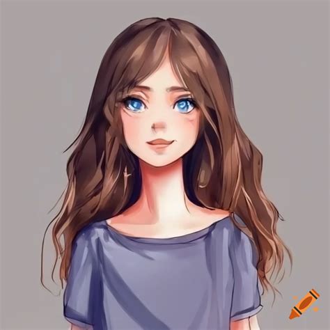 draw me a beautiful girl with blue eyes brown hair bent nose small