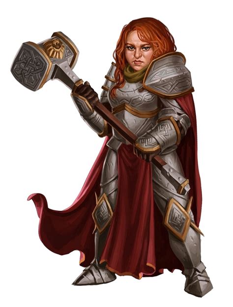 Female Dwarf Paladin Knight Fighter With Warhammer