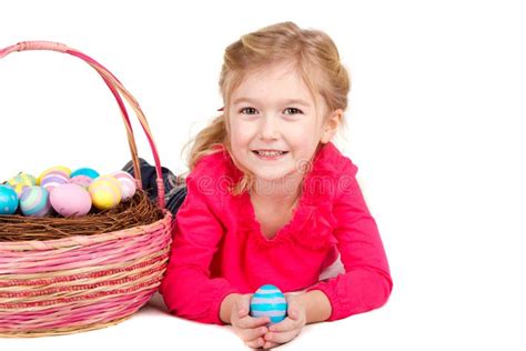child holding easter egg  easter basket stock photo image