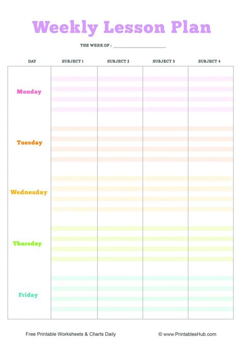 printable weekly lesson plans template   blank format