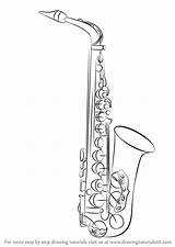 Saxophone Musical Drawingtutorials101 Tenor Saxaphone Dessiner Gemt Guitar sketch template