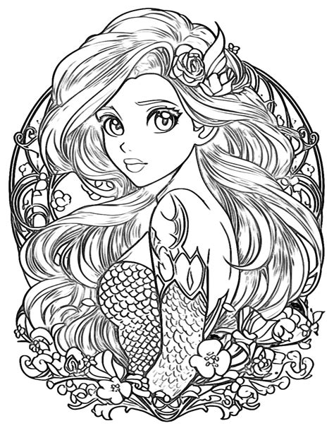 mermaid coloring pages  kids  adults  mindful life