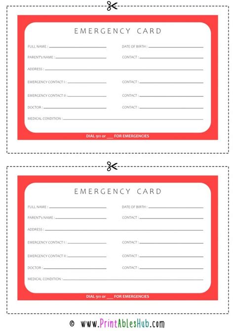 printable emergency medical identification card