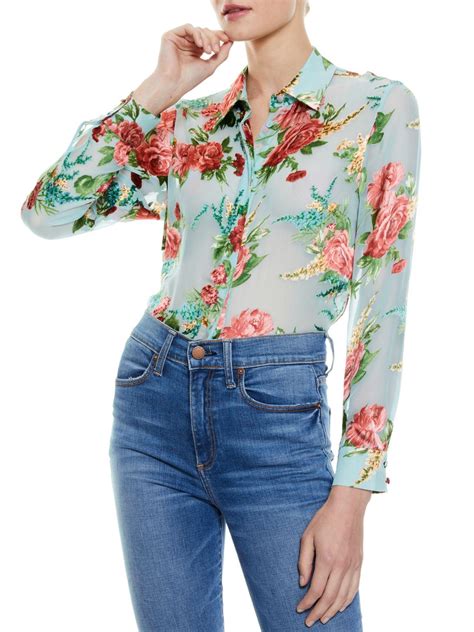 alice olivia willa floral silk blouse in blue lyst