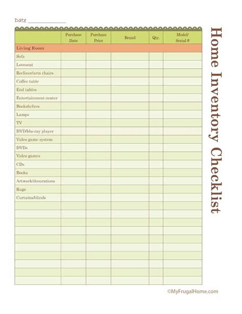 printable home inventory checklist