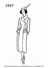 1940 Fashion Silhouettes 1947 1949 Coats History Drawings Coat Line Era Silhouette 1940s Vintage Costume Drawing Colouring Coloring Women Pages sketch template