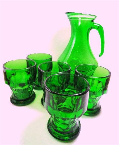 Vintage Italian Green Glass Pitcher And Glasses Royal Georgian Style