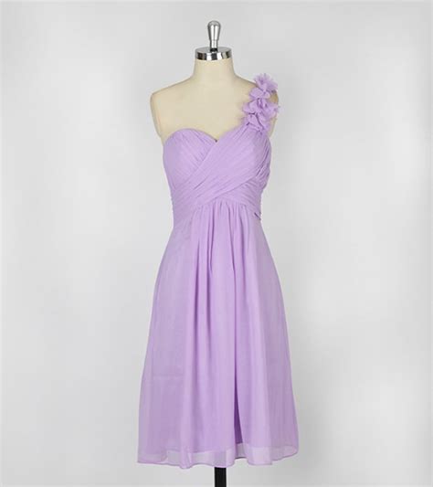 New Arrival 2014 Pleat Lilac Flowers Sweetheart One Shoulder Bridesmaid