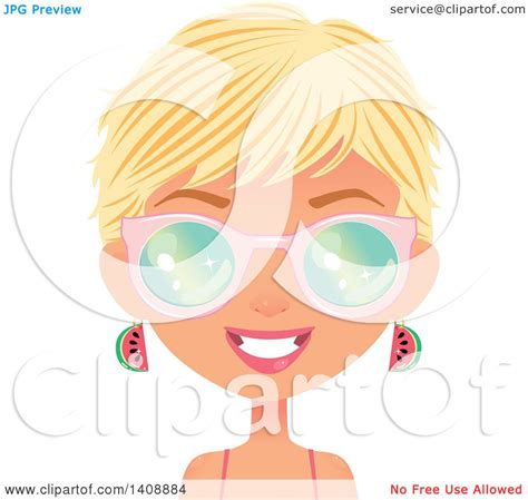 clipart of a caucasian woman with short blond hair wearing watermelon