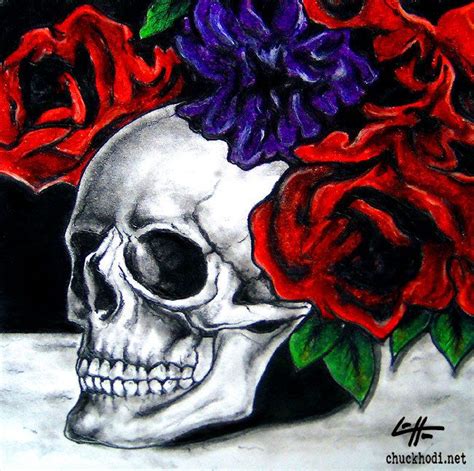 skull roses flowers skeleton dark art by chuckhodi em 2019