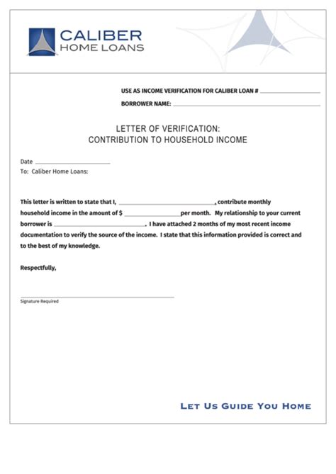 contribution  household income verification letter template printable