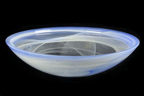 large murano frosted glass bowl  blue  white opaque swirl cm