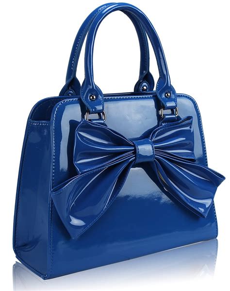 wholesale blue patent bow tote bag