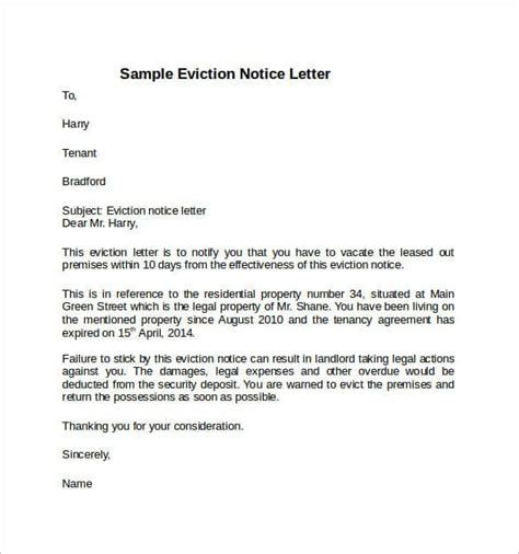 sample eviction notice letter templates   landlord lettering
