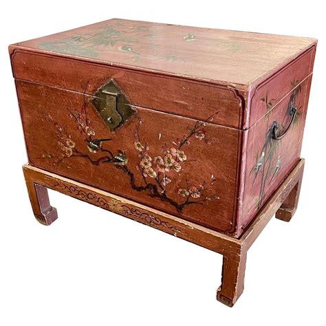 vintage hand painted chinese trunk  stand legacy antiques