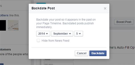 backdate posts        facebook page