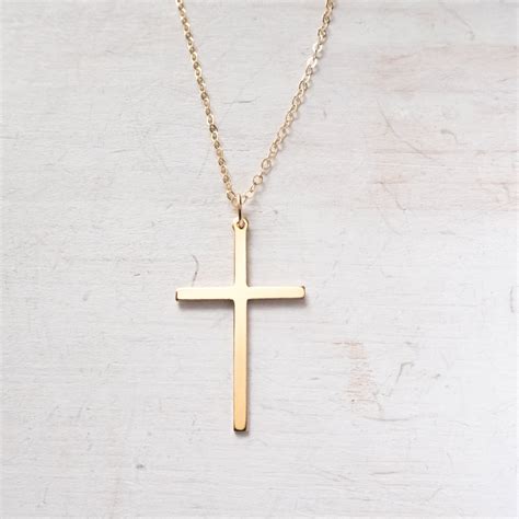 skinny cross necklace  gold filled large cross pendant adjustable length dainty layering