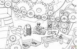 Steampunk Coloring Gears Pages Printable Drawing Puzzle Categories sketch template
