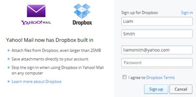 dropbox functionality added  yahoo mail