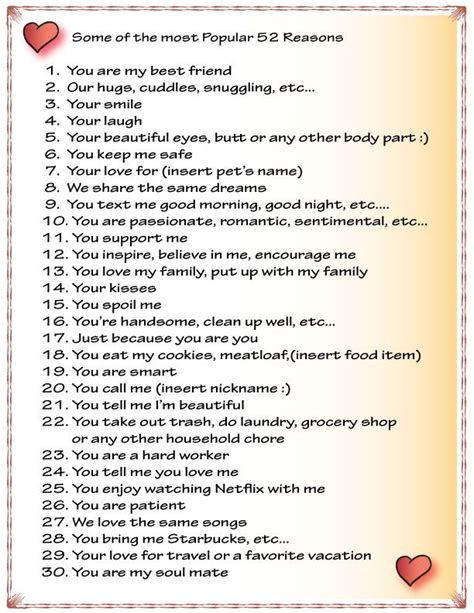 52 Reasons Why I Love You Here Are Some Ideas To Get You Started