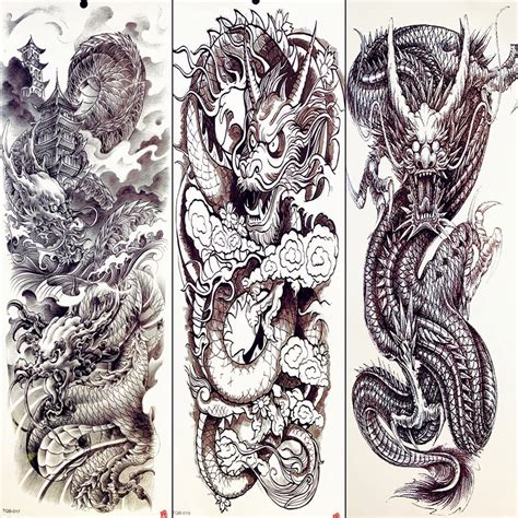 Sexy Totem Tattoo Summer Temporary Tattoo Chinese Black Dragon Full Arm