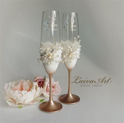 Personalized Wedding Glasses Ivory Wedding Champagne Flutes Wedding