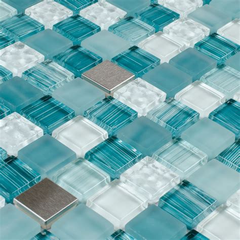 Glass Mosaic Tile Stainless Steel Blend Turquoise Glass Mosaic Tiles