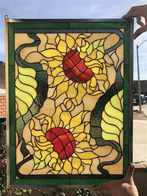 Colorful Summertime Sunflower Stained Glass Window Panel