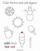 Cold Hot Coloring Objects Color Worksheets Kindergarten Preschool Noodle Weather Kids Twisty Activities Teaching Twistynoodle Built California Usa Choose Board sketch template