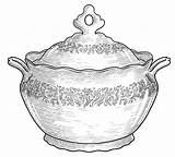 Soup Disegno Engraving Tureen Inchiostro Incisione Zuppiera Utensile sketch template