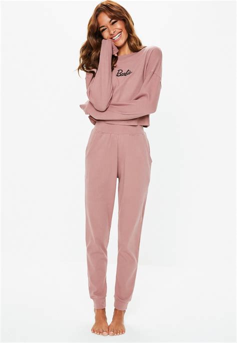 Barbie X Missguided Pink Ribbed Loungewear Co Ord Set Missguided Co
