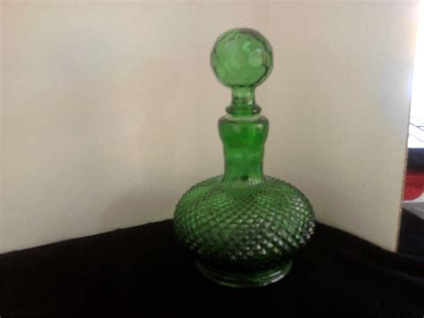 vintage hobnail green glass decanter made in italy