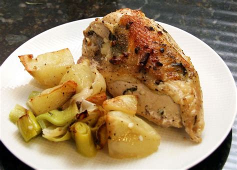 easy roasted chicken breasts with potatoes and leeks