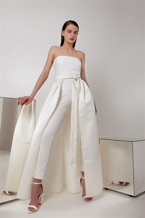White Wedding Pantsuit And Skirt High Waist Skinny Pants Etsy